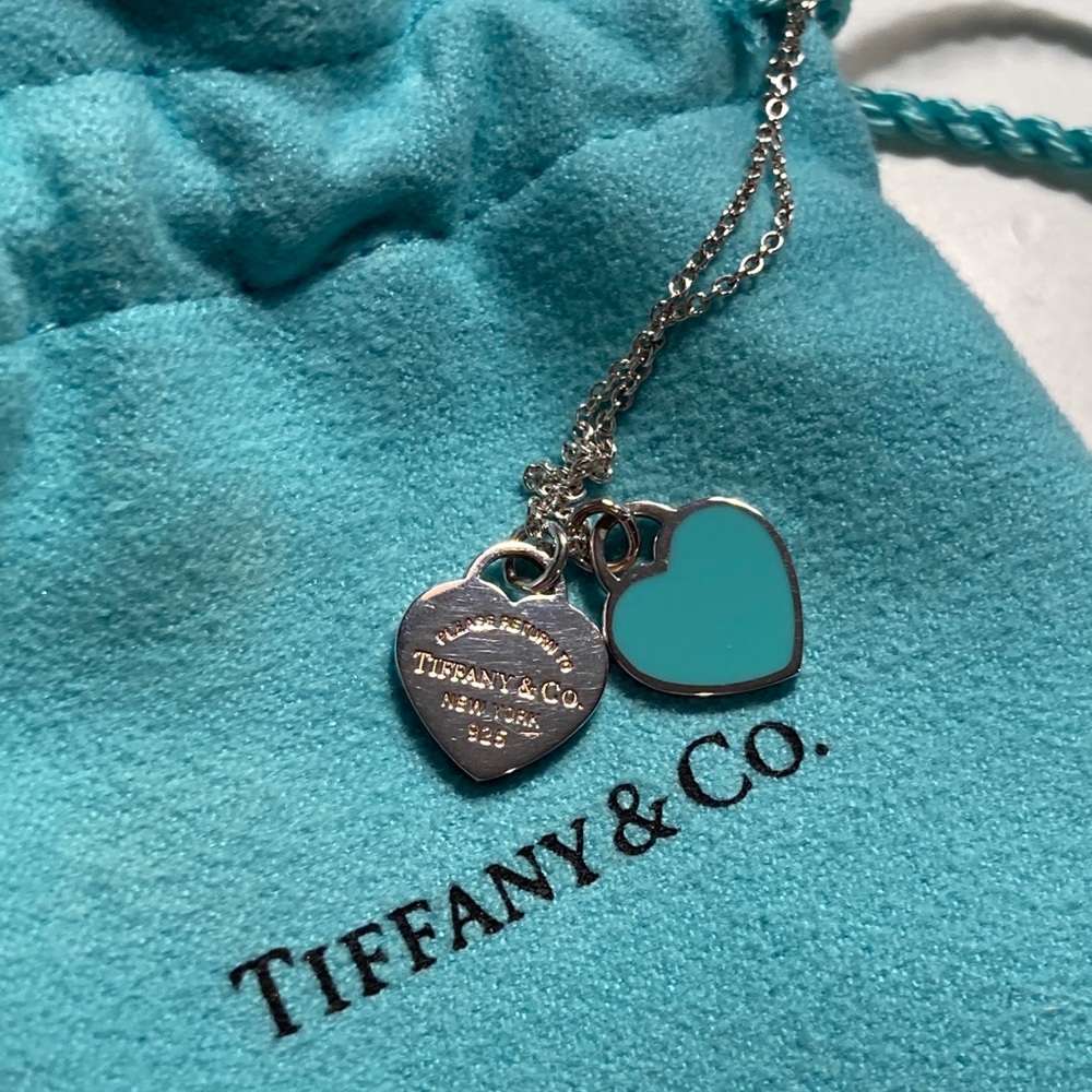 Tiffany & Co. Blue Enamel Double Heart Necklace